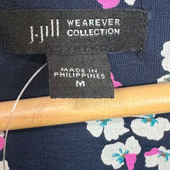 J Jill Floral Print Knit T Shirt Dress Navy Blue Casual Comfy Womens - Picture 7 of 8